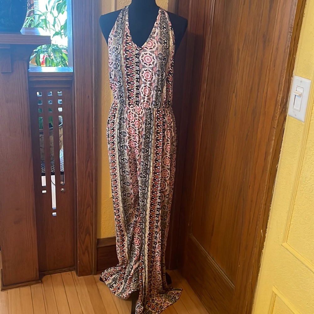 Urban Outfitters NWOT RAGA Halter Backless Mixed Print Jumpsuit Size Large